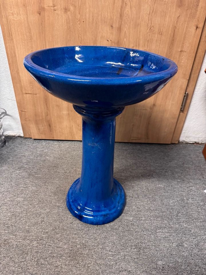 Vogeltränke Vogelbad Gartendeko Blau Keramik