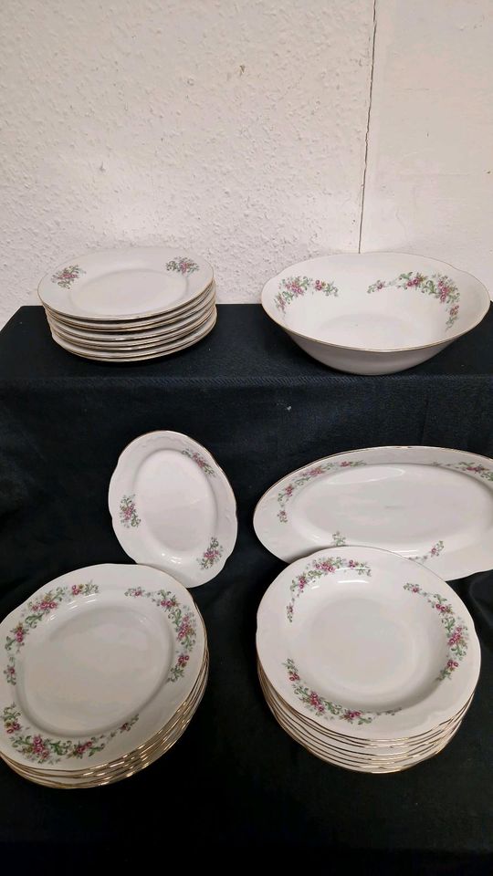 Porzellan aus Polen , Goldrand, Essgeschirr, ,Blumen