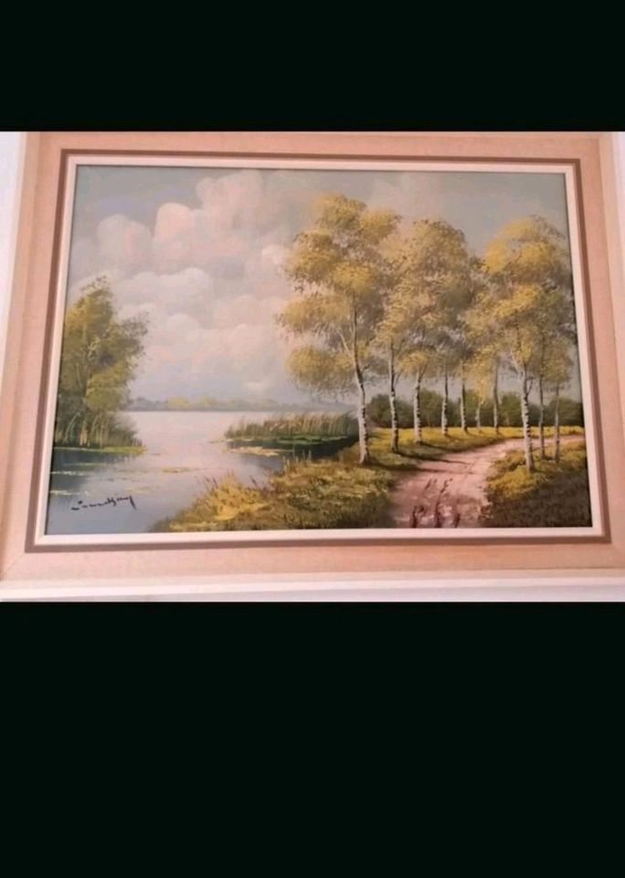Landschaftsbild See Birken 60x80 cm gemalt