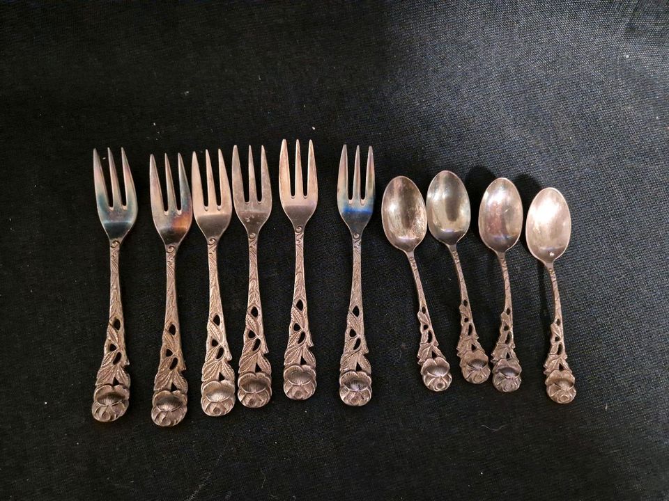 Besteck, Kuchengabeln, Teelöffel , Rose, 90 Silber