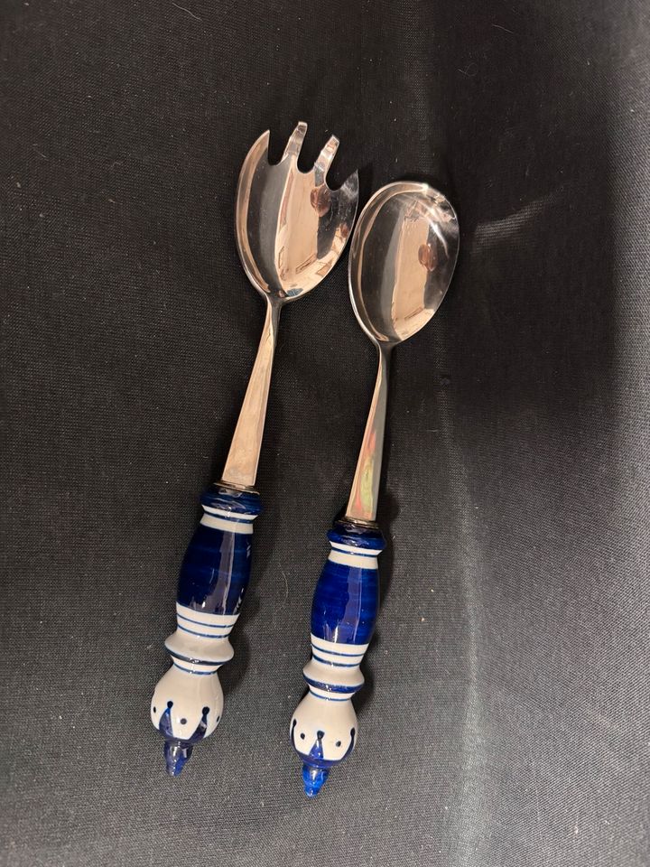 Salatbesteck Rosenthal blau Porzellangriffe