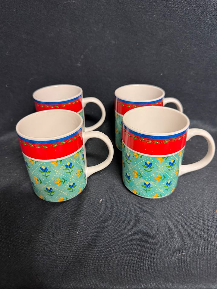 4x Friesland Becher Grün Blüten