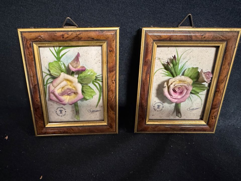 2x capodimonte bild Porzellan Blumen