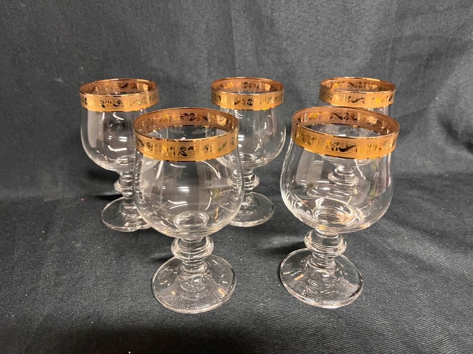 5x Weingläser Goldrand Vintage 12,5 cm
