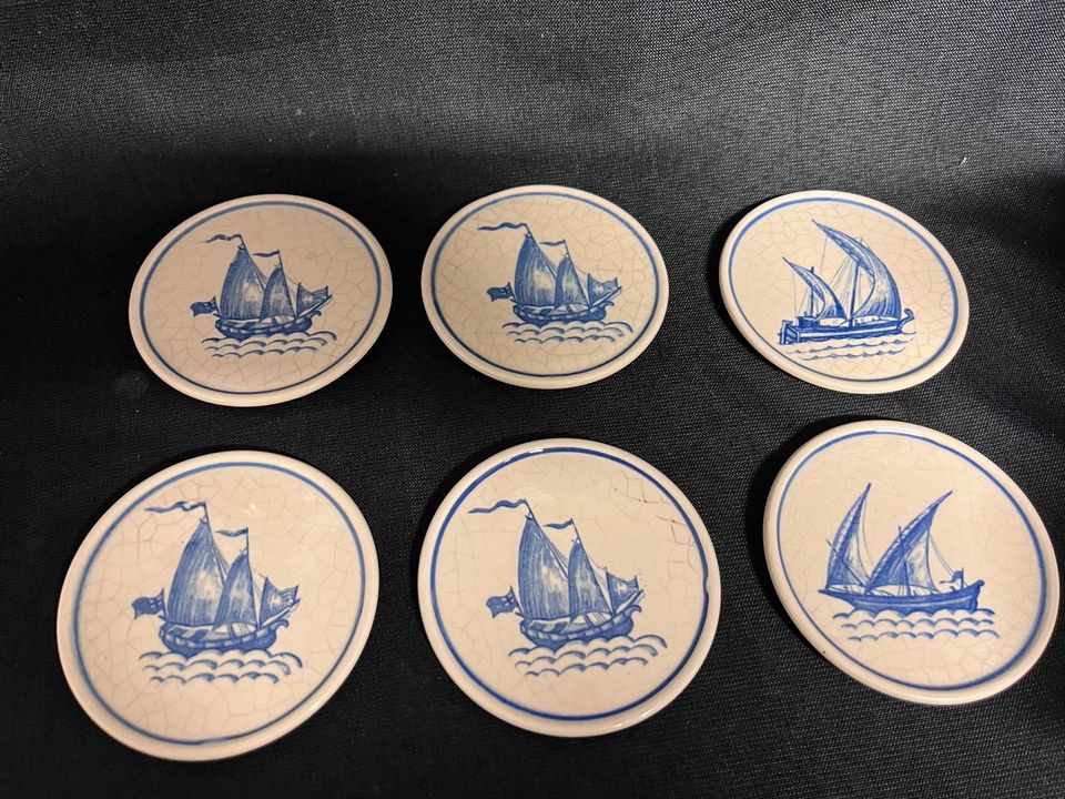6x Teller Untersetzter 9 cm Western Germany Schiff