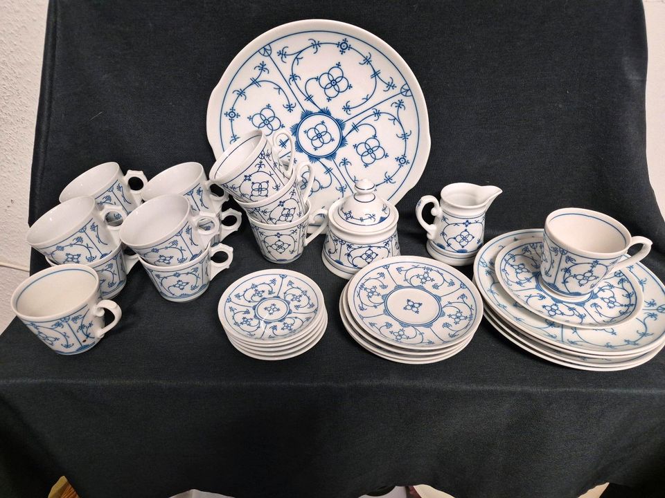 Indisch Blau ,Strohblume, Kaffeegeschirr, Kuchenplatte