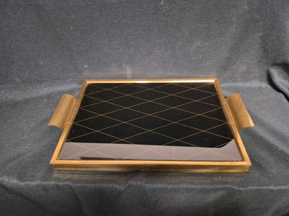 Tablett, Retro, Goldrand, schwarz