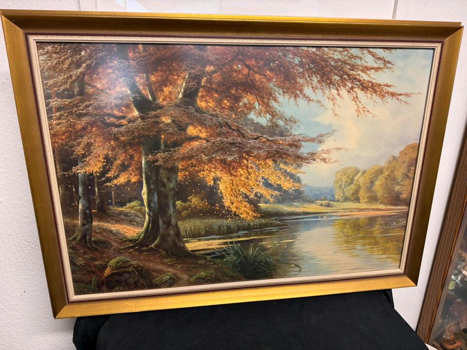 Bild Druck Laubbaum See 103x73, goldrahmen