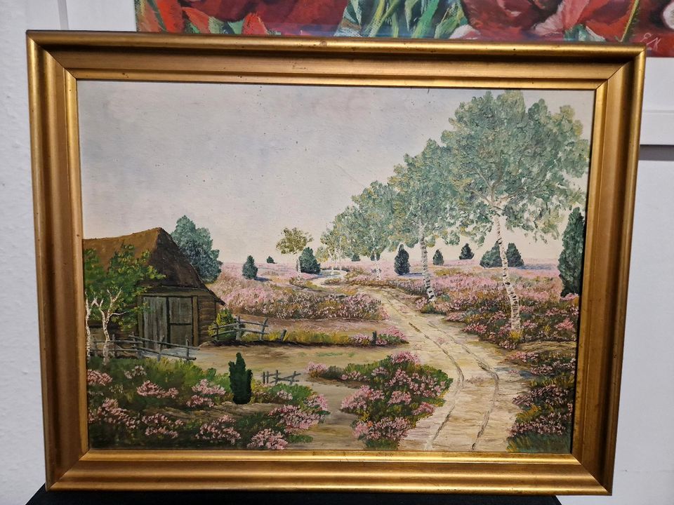 Bild Gemalt, goldrahmen Heide