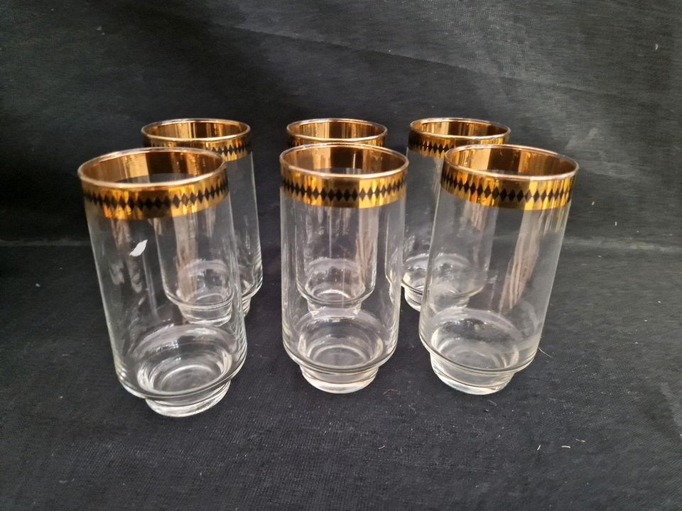 6 Wassergläser Sprudelgläser Goldrand 9,5 cm