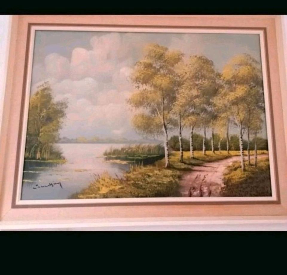 Landschaftsbild See Birken 60x80 cm gemalt